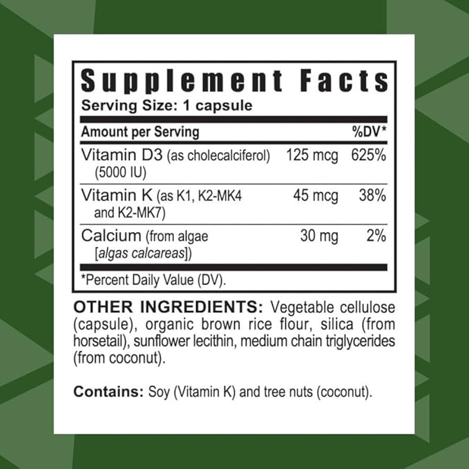 Youngevity Ultimate Vitamin D3 5000 IU with K2 – High-Potency Vitamin D3, Vitamin K2, and Calcium Supplement for Immune Support, Bone Density, and Heart Health – 60 Capsules