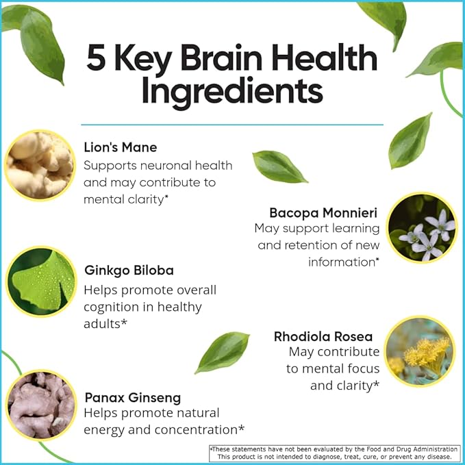NeuroLeap Premium Nootropic Brain Health Supplement | US-Made | Supports Memory, Focus, Clarity, Energy | Easy-to-Swallow | Bacopa Monnieri, Lion's Mane, Rhodiola Rosea, Ginkgo, Ginseng |60 Count