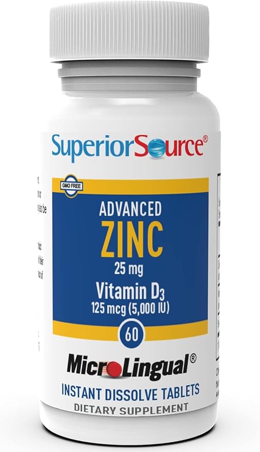 Superior Source Advanced Zinc 25 mg - Includes Vitamin D3 5,000 IU - Premium Immune Support Supplement for Men & Women - Non-GMO & Gluten-Free - 60 MicroLingual Dissolvable Tablets