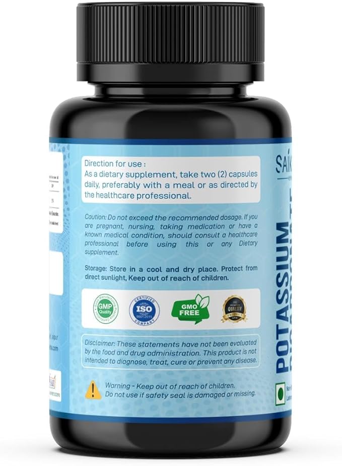 Potassium Supplement 1020mg High Absorption Potassium Bicarbonate- 120 Capsules Supports Electrolyte Balance, Kidney and Bone Health