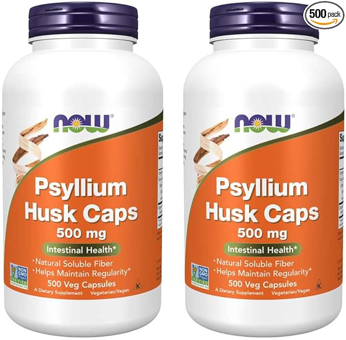 NOW Foods Psyllium Husk 500mg, 500 Capsule (2 Pack)