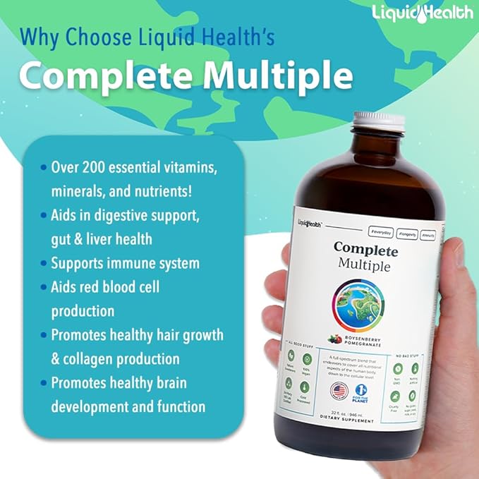 LIQUIDHEALTH Complete Multiple & Mega Energy B-Complex Daily Liquid Vitamins Bundle for Adults - Immune System Support, Increase Energy, Gut & Heart Health - Whole Foods, Vegan, Non-GMO, Made in USA
