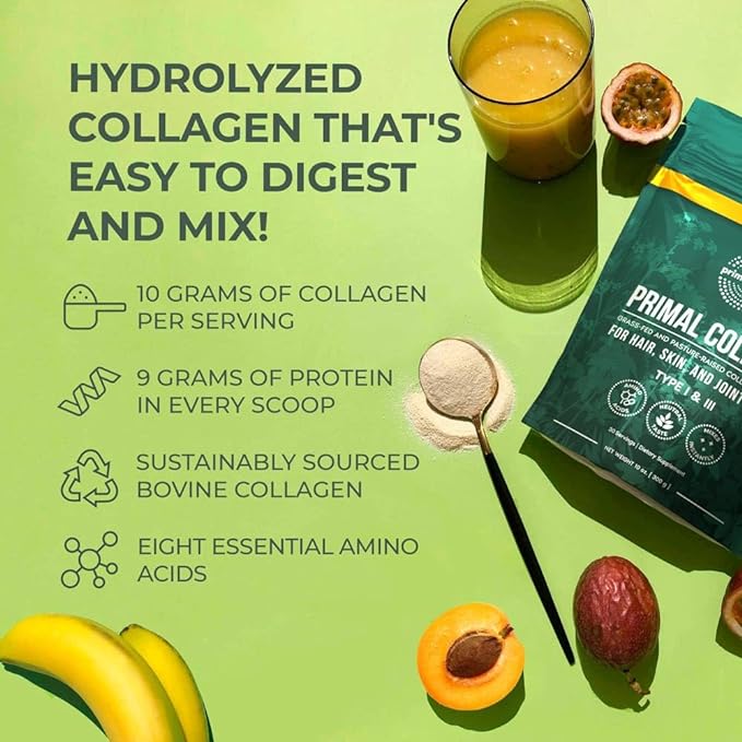 Primal Harvest Collagen Powder for Women or Men Primal Collagen Peptides Powder Type I & III, 10 Oz Collagen Protein Powder for Hair, Skin, Nails (Two Pack, Unflavored)