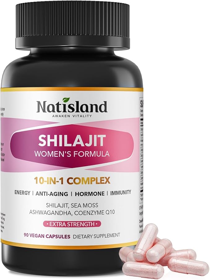 Shilajit for Women, Pure Himalayan Shilajit with Ashwagandha, Sea Moss, Coenzyme Q10, Energy & Immune Support, Anti-Aging & Wellness Support, Vegan, 90 Count, Natural Trace Minerals & Fulvic Acid