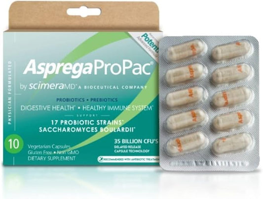 ScimeraMD® Asprega ProPac Probiotics and Prebiotics Supplement for Digestive Health and Immune System Support, 35 Billion CFUs, 10 CT