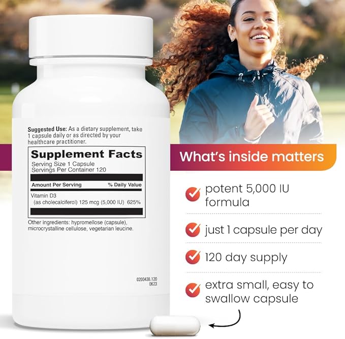 REVITALIZE Vitamin D3 5000 IU Supplement for Immune Support & Bone Health - 120 Capsule, Compare & Save Complete.