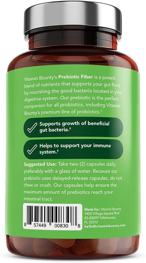 Vitamin Bounty Prebiotic Capsules - PreforPro® Prebiotics Supplement for Women & Men Digestive Health & Advanced Gut Health – No Fiber, No Bloating – Boosts Probiotic Effectiveness – 60 Vegan Cap