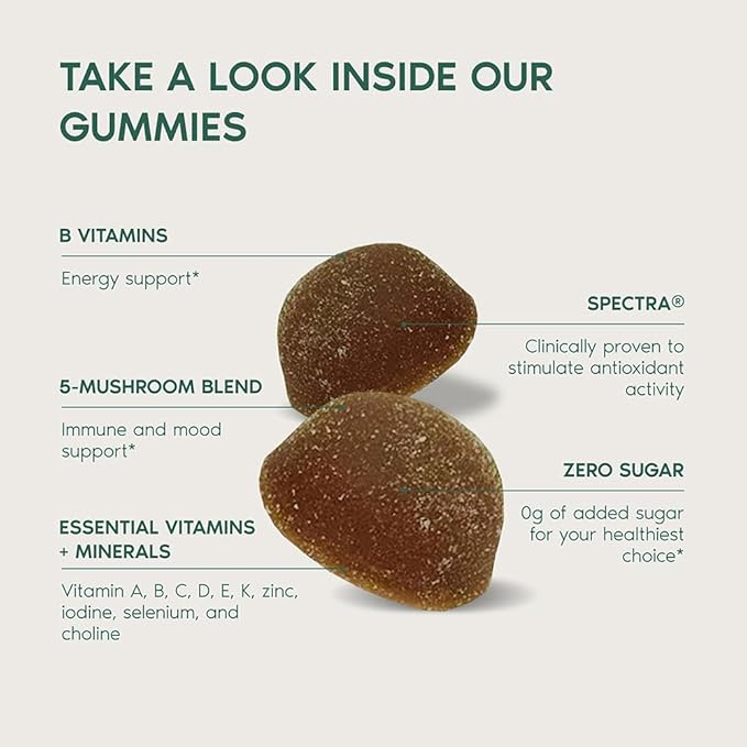 Primal Harvest Super Greens Gummies, Superfood Blend with Adaptogenic Mushrooms Vitamins & Nutrient-Rich Minerals & Antioxidants for Energy & Immune Support (1 Pack (60 Count), Berry)