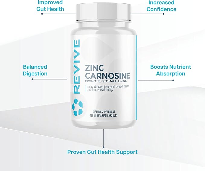 Revive MD Zinc Carnosine Supplement for Men & Women - Zinc & L-Carnosine to Support GI, Stomach Lining & Immune Health - Digestive Health Supplements Supports a Healthy Gut - 120 Vegetarian Capsules