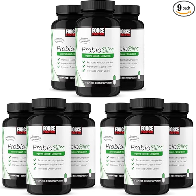 Force Factor ProbioSlim Probiotic Supplement for Women and Men with Probiotics and Green Tea Extract, Reduce Gas, Bloating, Constipation, Support Digestive Health & Gut Health, 180 Capsules (9-Pack)