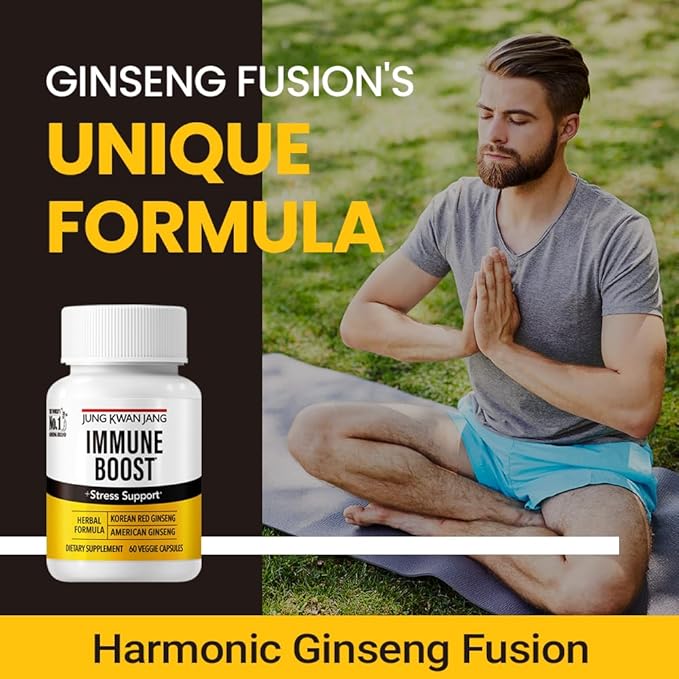 JungKwanJang Immune Boost, Adaptogen Supplement with American Ginseng and Korean Red Ginseng Duo for Immunity, Energy, Fights Fatigue, All-Natural, Stress Support for Men and Women