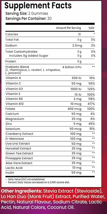 Vaginal Probiotic Gummies for Women – BV & Yeast Infection Support, pH Balance, Cranberry & D-Mannose, Feminine Health, Urinary & Vaginal Flora Care