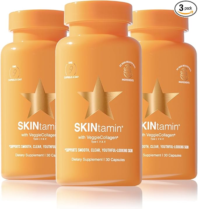 HAIRtamin SKINtamin Vegetarian Collagen Pills | Best Collagen Supplements for Women to Support Skin Firmness and Wrinkles | Skin Supplement Formulated to Help Reduce Blemishes (3-Pack)