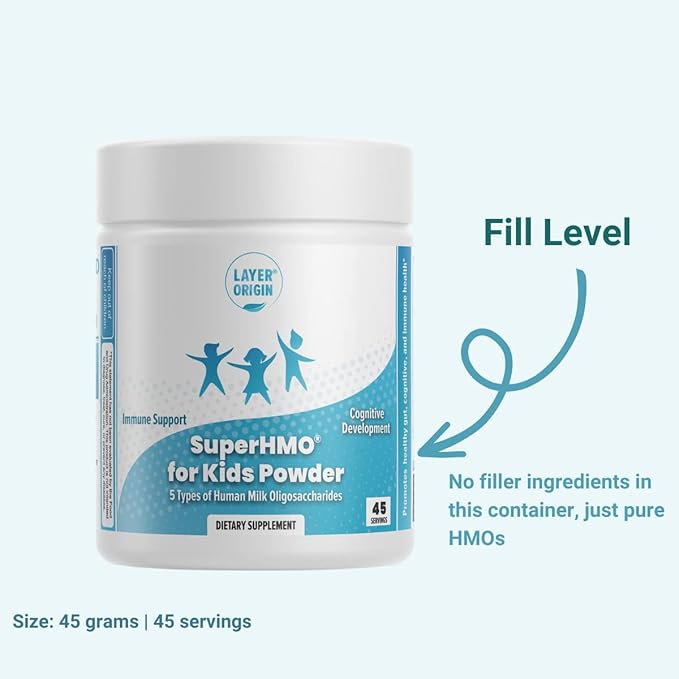 SuperHMO Prebiotic Mix for Kids - 5 HMOs for Gut, Digestion, and Cognitive Health, Powder, 45 Servings