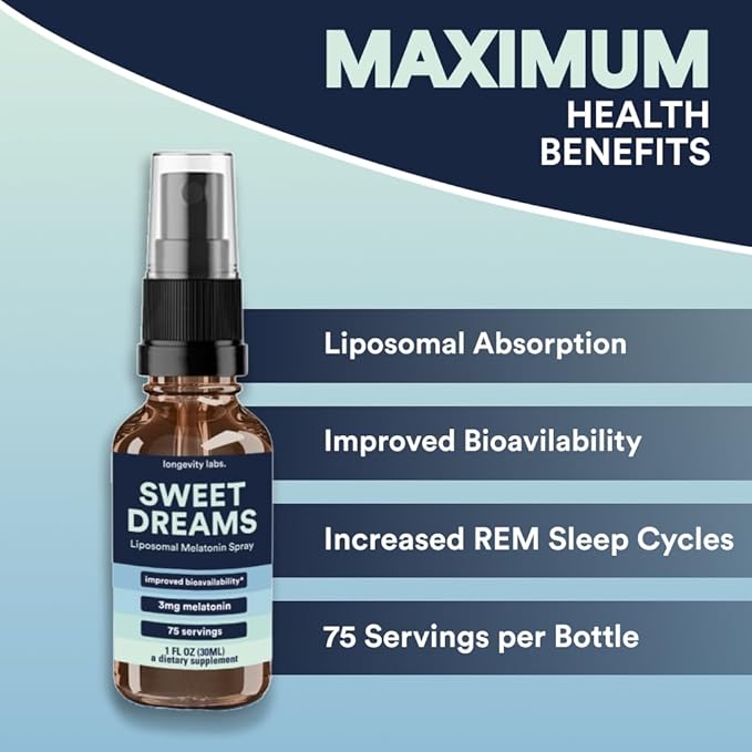 Sweet Dreams Liposomal Melatonin Spray | Fast Acting Bedtime & Jet Lag Sleep Spray for Adults | Liquid Melatonin for Sleep | 1fl. oz