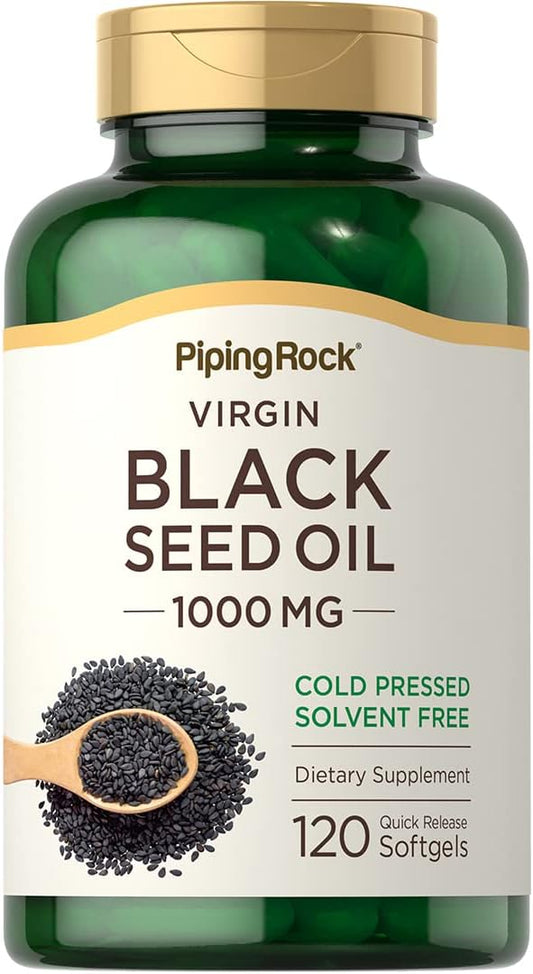 Piping Rock Black Seed Oil Softgel Capsules | 1000mg | 120 Pills | Cold Pressed Virgin | Solvent Free, Non-GMO, Gluten Free Supplement