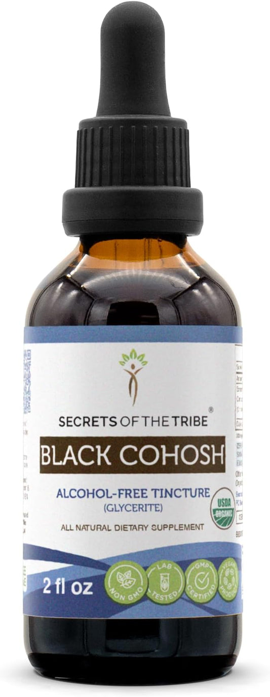 Secrets of the Tribe Black Cohosh USDA Organic | Alcohol-Free Extract, High-Potency Herbal Drops | Made from 100% Certified Organic Black Cohosh (Cimicifuga Racemosa) Dried Root 2 oz