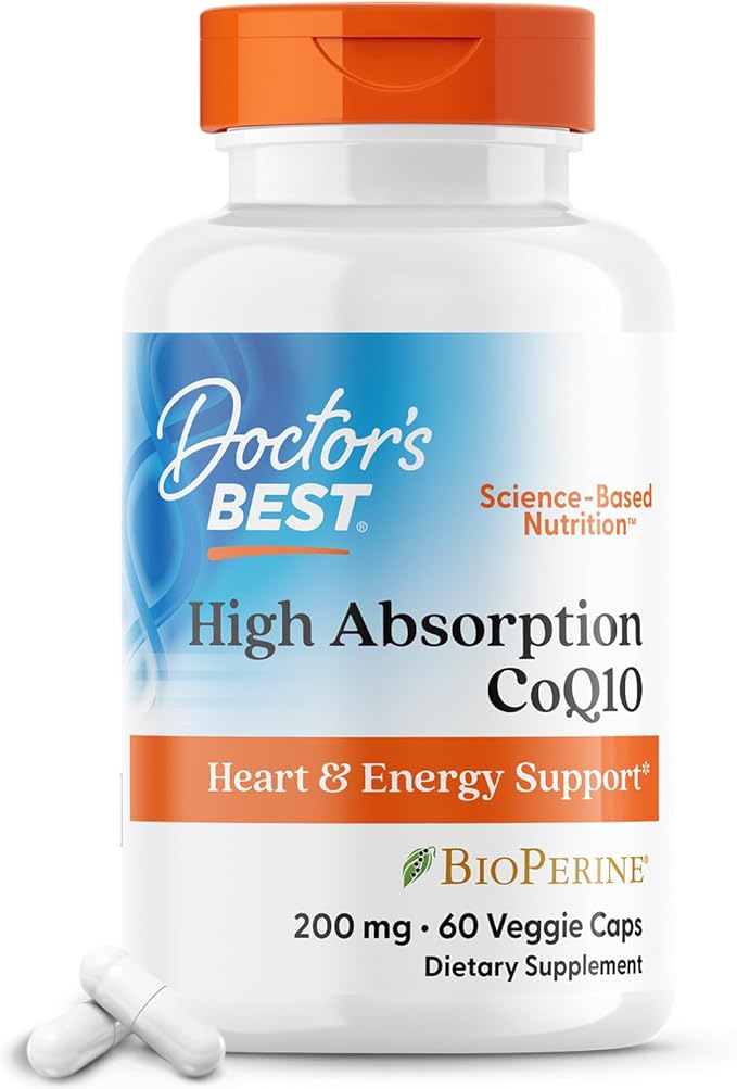 Doctors Best High Absorption CoQ10, Heart & Energy Support*, USP Verified, Naturally Fermented CoQ10, Non-GMO, Gluten Free, Soy Free, Vegan 60 Veggie Caps