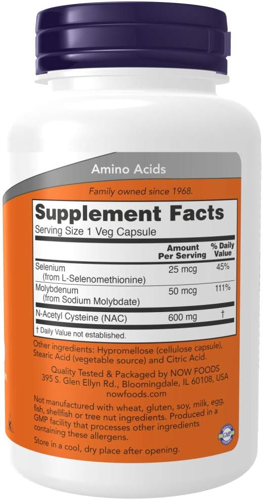 Now Foods Nac-Acetyl Cysteine 600mg, 250 Vcaps (500 (250X2))