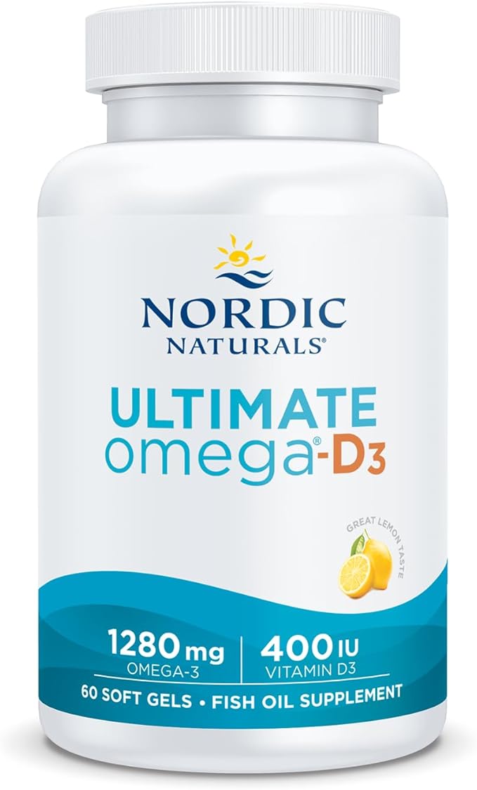 Nordic Naturals Ultimate Omega-D3, Lemon Flavor - 60 Soft Gels - 1280 mg Omega-3 + 1000 IU Vitamin D3 - EPA & DHA - Promotes Brain, Heart, & Immune Health - 30 Servings