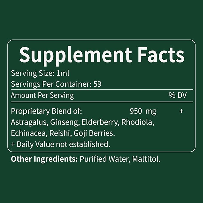 Astragalus Root Extract Herbal Drops for Immune System Support, Immunity Health & Energy Boost Tincture Supplements with Rhodiola Rosea, Echinacea, Elderberry, Reishi, Ginseng. Huang Qi. 2oz