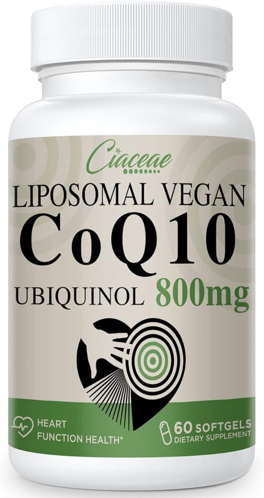 Liposomal CoQ10 800mg Ubiquinol Softgel, Max Absorption Ubiquinol Coenzyme Q10, Ubiquinol CoQ10 Supplement for Antioxidant, Heart Function & Energy Production, Pure CoQ10 800mg, 60 Vegan Softgels