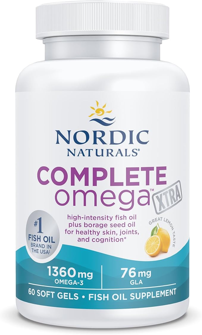 Nordic Naturals Complete Omega Xtra, Lemon - 60 Soft Gels - 1360 mg Omega-3 + 76 mg GLA - Healthy Skin - Cognition - Non-GMO - 30 Servings