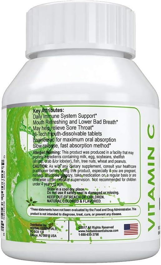 Vitamin C 100 mg Buccal Lozenge Tablets – Slow-Dissolving, Controlled Release & Fast Absorption, Natural Apple, Immune Boost, Antioxidant & Anti-Aging, Sugar-Free, 100 CT