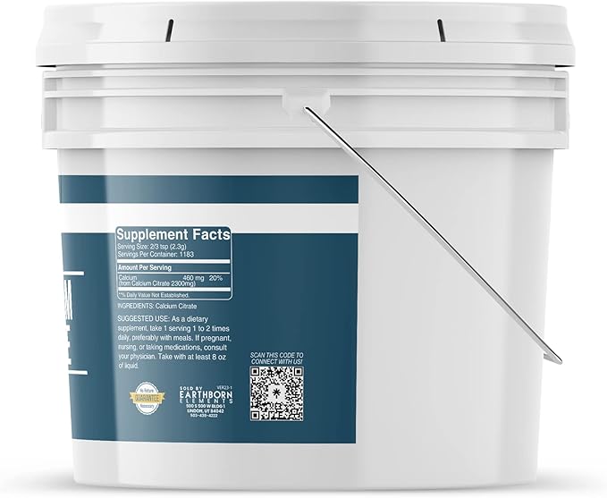 Earthborn Elements Calcium Citrate 1 Gallon Bucket, Pure & Undiluted, Lab Verified
