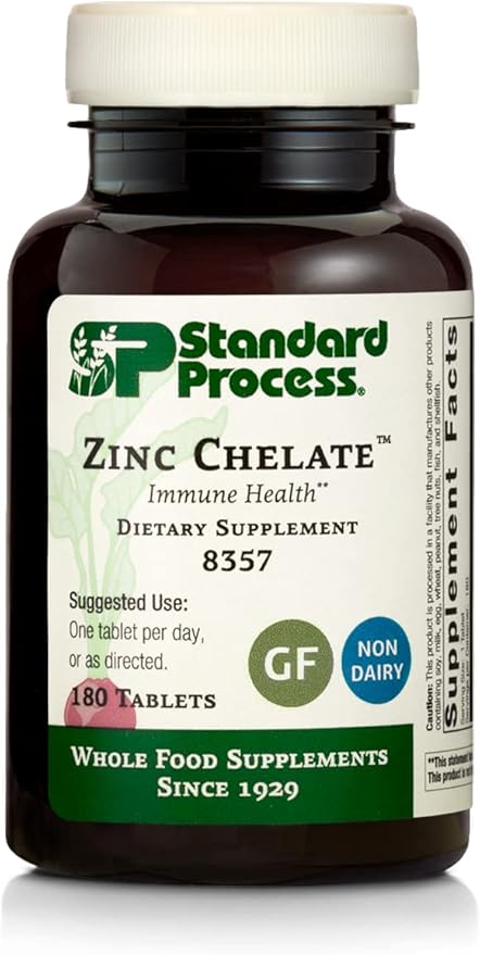 Standard Process Inc. Zinc Chelate - Whole Food Digestion and Digestive Health, and Skin Health with Beet Root and Zinc - 180 Tablets