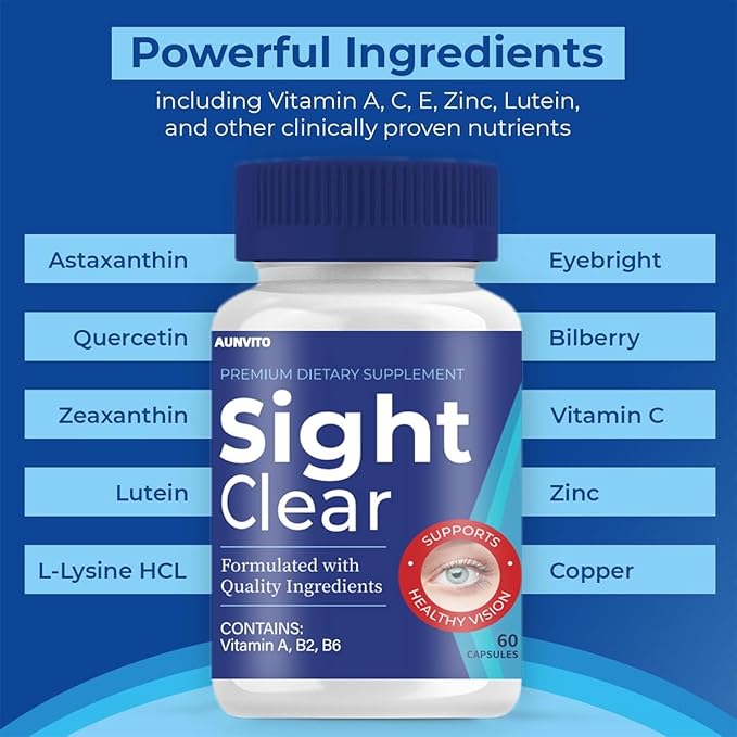 New Sight-Clear, Sight-Clear Pills,Sight-Clear 60 Capsules for 30 Days, Sight-Clear Capsules - Sight-Clear Supplement for Vitamin(2 PC)