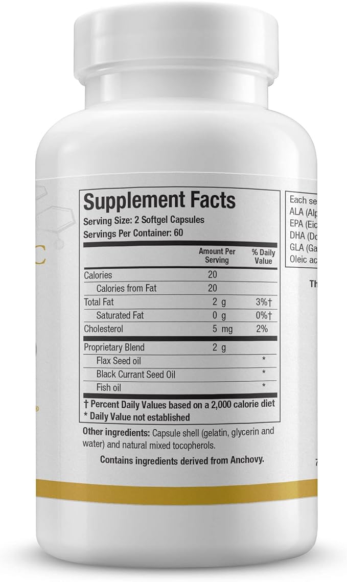 Biotics Research Optimal EFAs - BC, Proprietary Blend of Fish, Flaxseed and Blackcurrant Seed Oils. Balance of Omega3, 6 and 9 Fatty Acids, 120 Softgels
