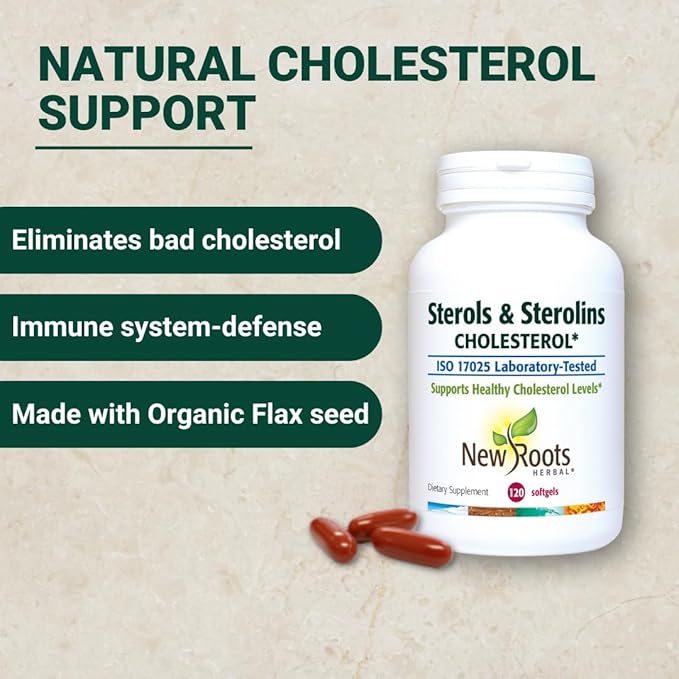 NEW ROOTS HERBAL Plant Sterols and Sterolins Supplement with Organic Flaxseed | Stanols or Phytosterols for Cholesterol Support with Source of Omega-3s (120 Softgels)