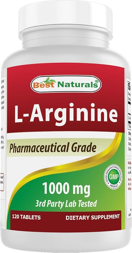(New Improved Formula) Best Naturals L-Arginine 1000 mg 120 Tablets - Pharmaceutical Grade L Arginine Supplement Promotes Nitric Oxide Synthesis