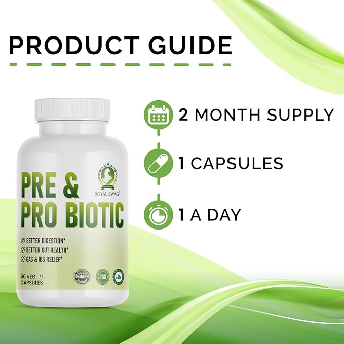 Probiotic and Prebiotic Capsules - Pre + Probiotic for Women and Men Gut Health Support for Digestive Wellness- Vegan, Non-GMO, Gluten Free - 60 Caps (60 Day Servings)