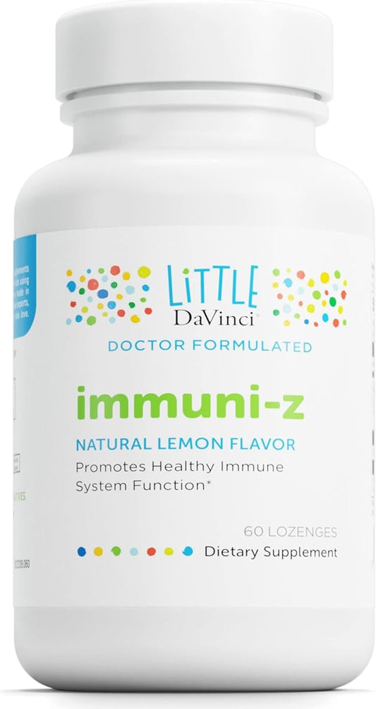 DAVINCI Little Immuni-z - Kids Zinc Lozenge to Support Immune Health, Throat Tissue, Brain Health and Development, Sleep and Focus - with Zinc Citrate and More - Lemon Flavor - 60 Lozenges