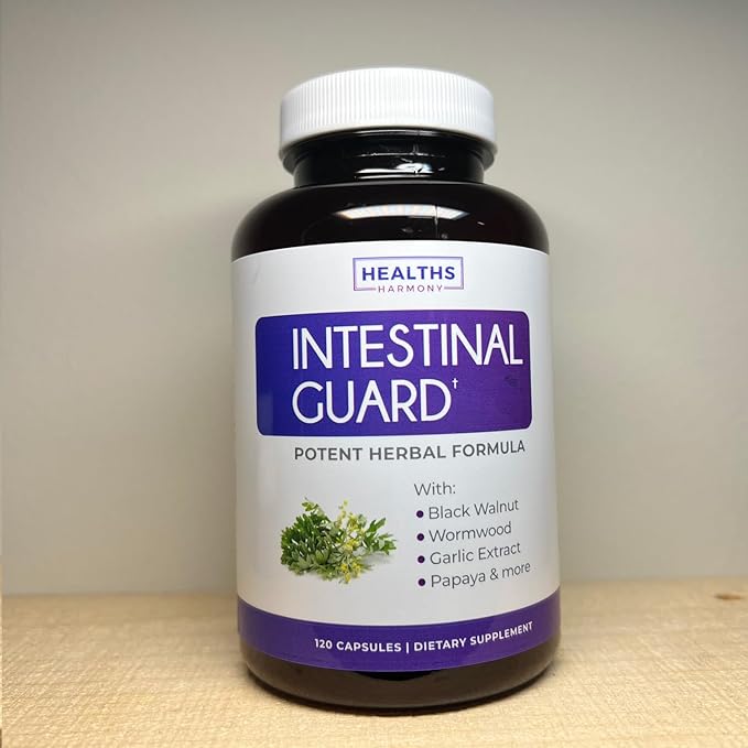 Intestinal Guard (Non-GMO) Maintain Intestinal Health - Potent Natural Formula with Wormwood, Black Walnut, Goldenseal, Pau D'Arco, Clove, Garlic, More - All In One Supplement -120 Capsules (No Pills)