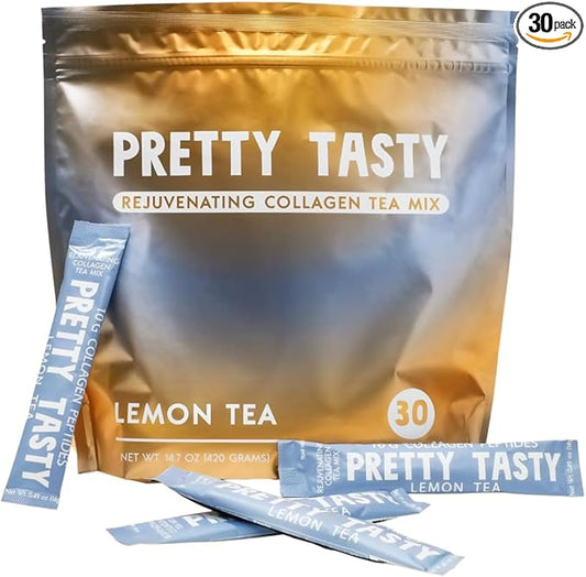 Lemon Luminance Collagen Tea - Stick Pack Pouch - Zesty Elegance with Collagen - Refreshing Citrus Blend - Beauty & Wellness Ritual - 30 Count