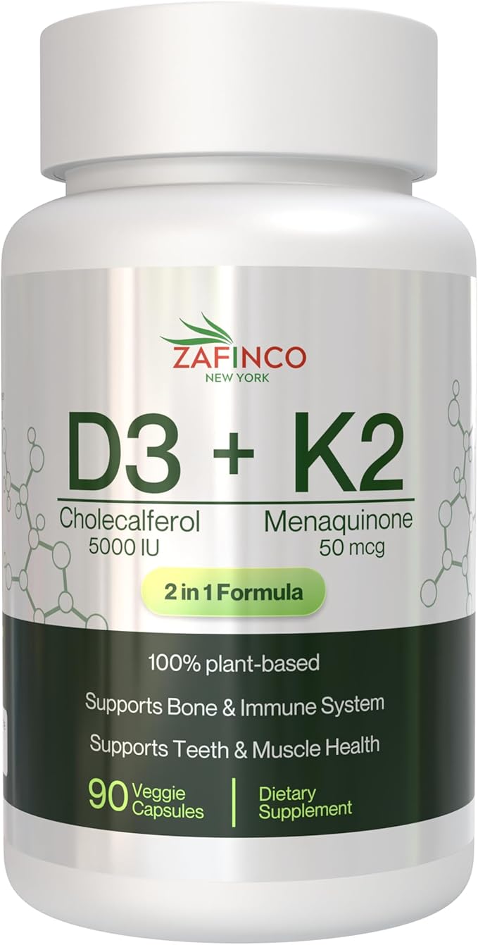 Vitamin D3 K2 5000 IU Capsules - Non-GMO Vitamin D3 and K2 Dietary Supplement with Superior Absorption - Supports Natural Energy, Immune, Bone & Muscle Health, 120 Capsules-90 Day Supply