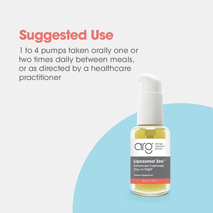 Allergy Research Group Liposomal Zen - L-Theanine Liquid Supplement, GABA Calming Support, Sleep Liposomal, Day or Night, Sunflower Phospholipids, Fast-Acting Zen Formula - 1.7 Fl Oz