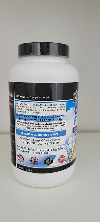 Triple Strength Omega 3 Fish Oil Supplement - 2250mg EPA DHA Omega 3 Fatty Acids from Fresh Wild Caught Fish, Burpless Lemon Flavor Formula Supports Eye Health and More, Gluten Free, 180 Softgels