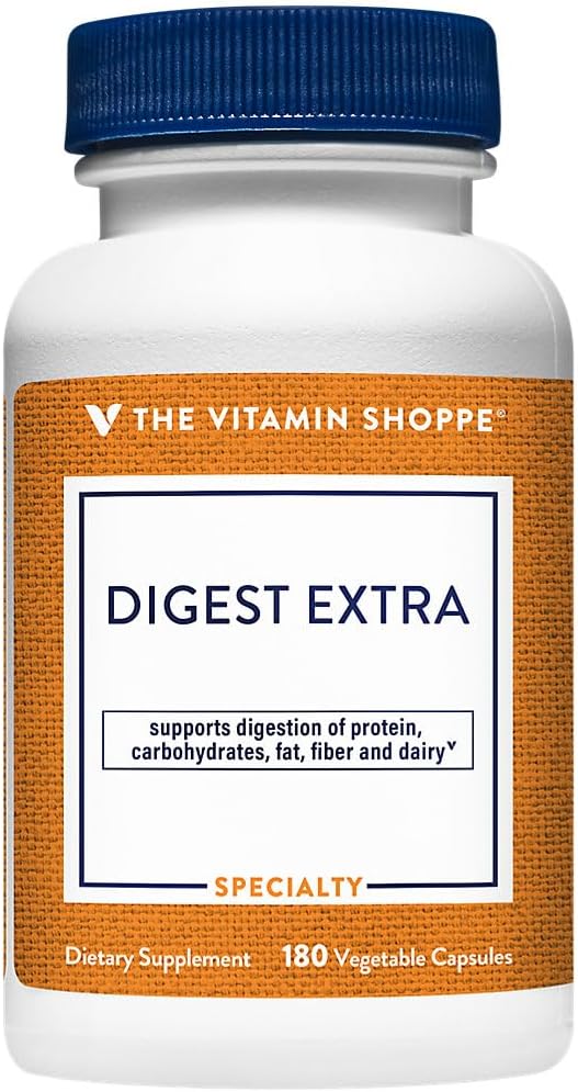 The Vitamin Shoppe Digestive Enzymes- Comprehensive Formula for Fats, Carbohydrates, and Protein Digestion - Aids Gluten and Dairy Breakdown and Supports Nutrient Absorption (180 Vegetable Capsules)