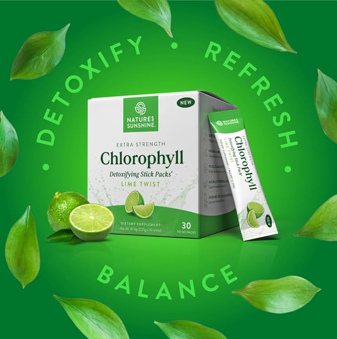 Nature's Sunshine Chlorophyll Stick Packs: Supercharge Your Detox and Boost Gut Health in Convenient, Delicious Stick Packs (Lime Twist)