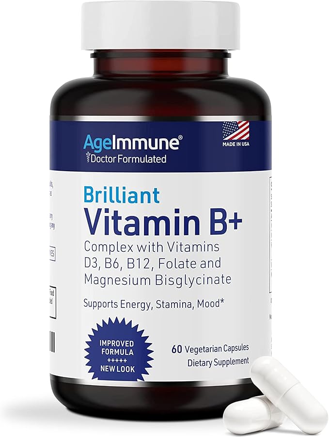 Vitamin B Complex with Vitamin D3 B12 B6 Magnesium Bisglycinate and Folate as Methylfolate - Doctor Formulated Methylated B Complex Supplement – 60 Capsules - Without Niacin