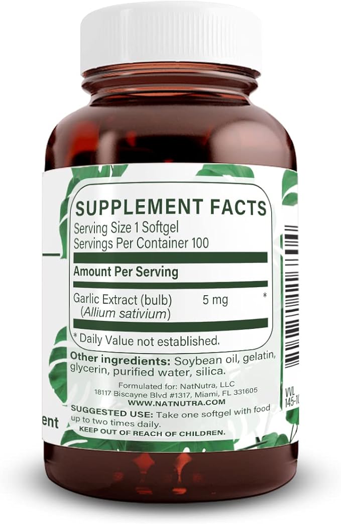 Natural Nutra Odorless Garlic Oil Supplement, Organic Pills for Boost Heart Health & Skin Health, Enhance Immune System, Reduce Cyclical Issue, Maintain Body Fat Oil, Allium Sativum 500mg,100 Softgels