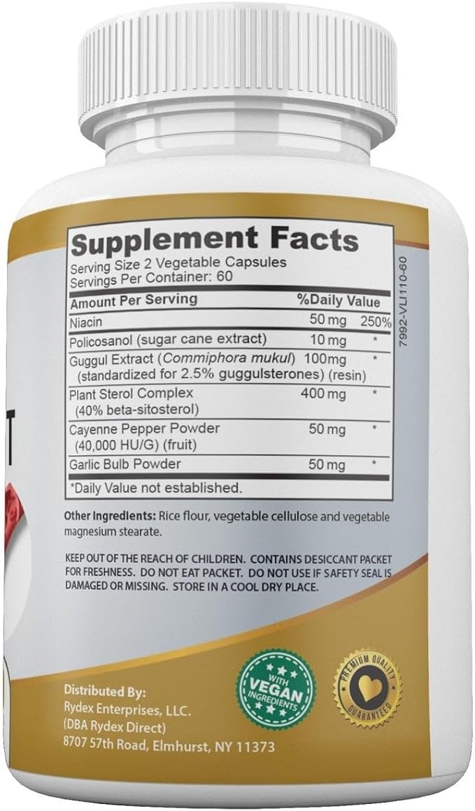 Choless Support Pro Health - Cholesterol & Lipid Management – Infused with Guggul and Garlic Extract - Vegan and Non-GMO - Made in USA – 60 Capsules