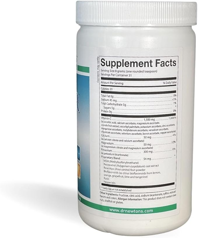 Dr. Newton’s Naturals Super C22 Effervescent Vitamin C Fizzy Powdered Drink Mix with 22 Natural Sources of Vitamin C – 1500mg -8.9 Ounce Can