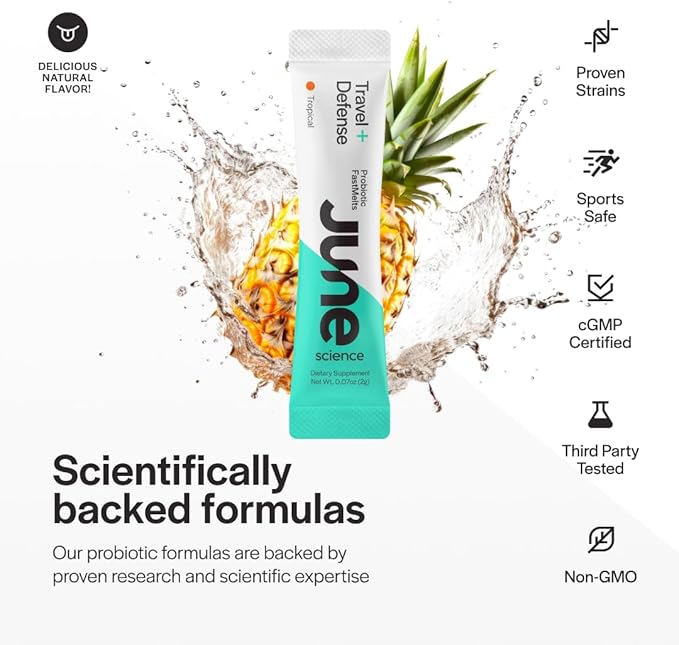 Travel + Defense | Fast Melt Pre + Probiotic for Immune Health While Traveling - Tropical Flavor, 30 Powder Sachets