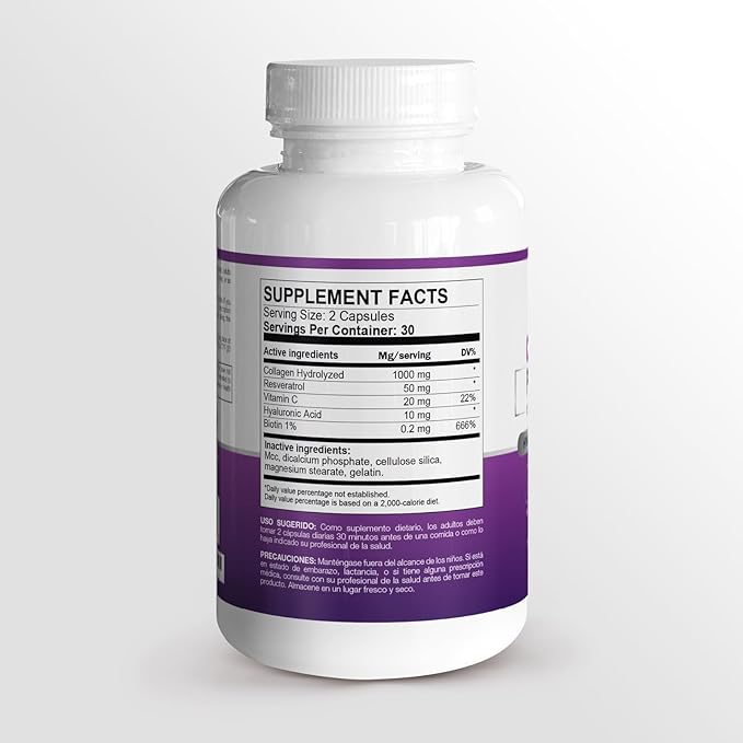Collagen Peptide Capsules with Hyaluronic Acid, Vitamin C, Biotin and Resveratrol - Collagen Supplements for Women & Men - Hair, Nails, Skin & Joint Vitamins - 60 Count (Pack of 3)