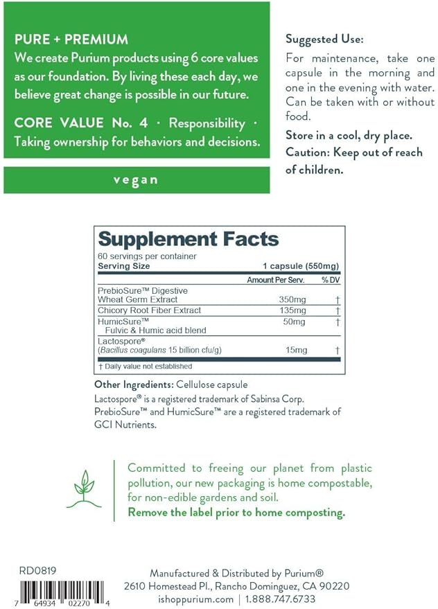 Purium Biome Medic - 60 Vegan Capsules - Gut Health Support Supplement, Removes GMO Toxins, Supports Good Bacteria, Repairs Microbiome - Vegetarian, Gluten Free - 60 Servings